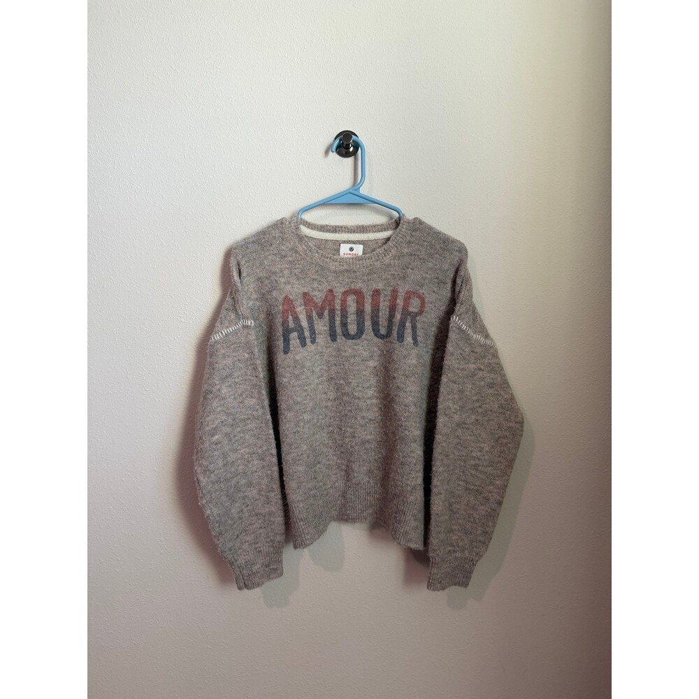 Sunday Amour Women’s Crewneck Graphic Sweater in Gray Size 1